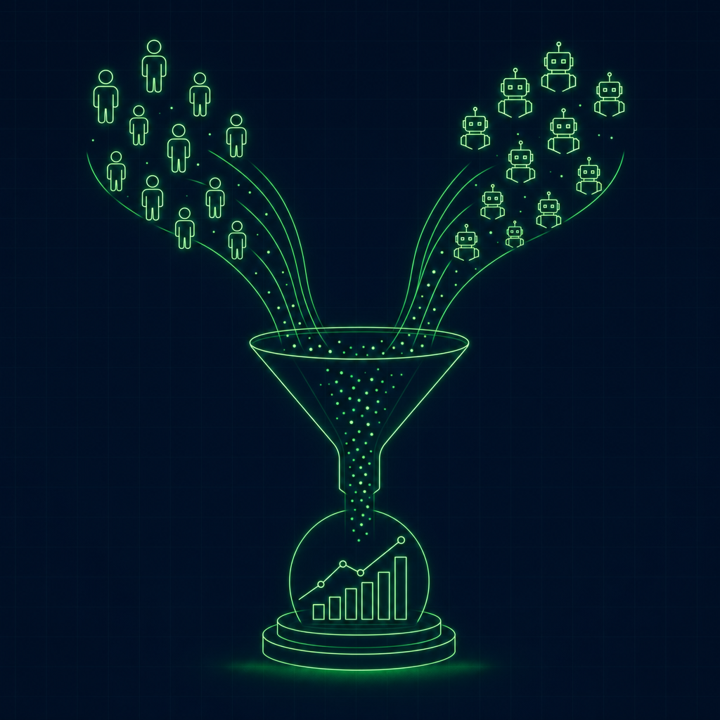 Bot and human streams merging into one analytics funnel