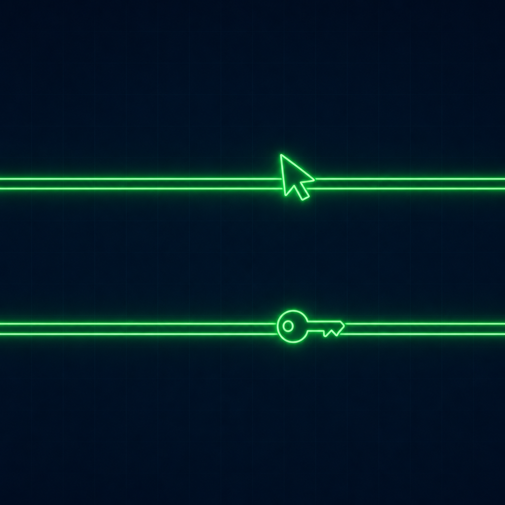 Two parallel rails, one carrying a click cursor, one carrying a key