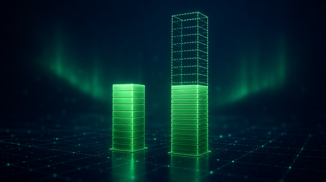 A solid green data bar beside a taller translucent ghost bar